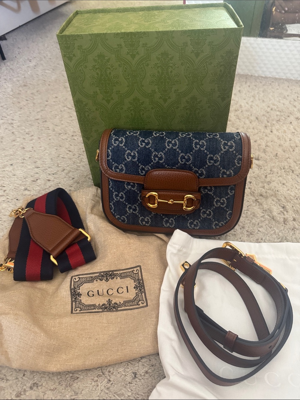 GUCCI 1955 HORSEBIT SHOULDER BAG - DENIM